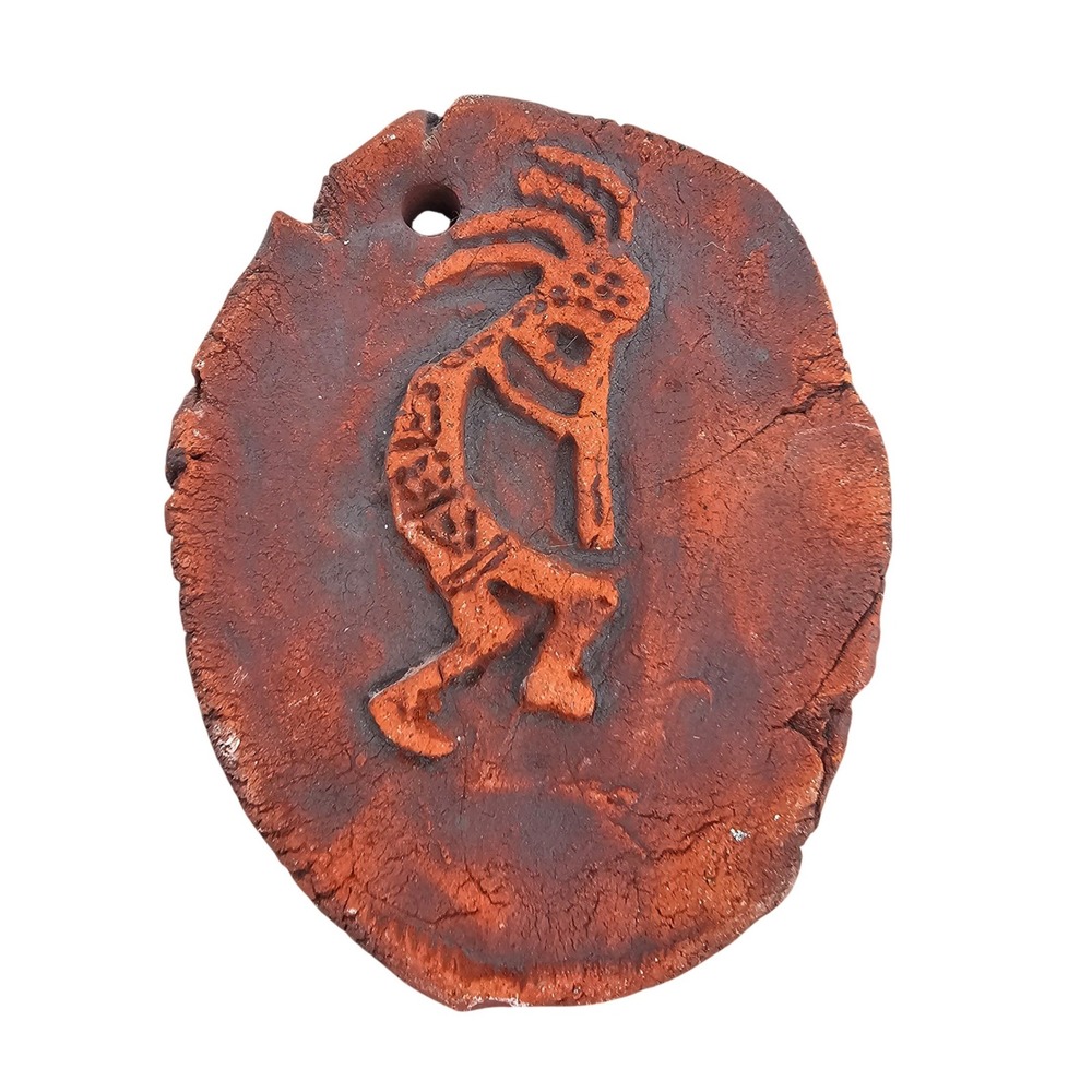Southwestern Terracotta Kokopelli Clay Ornament Double Sided Wall Decor Rustic